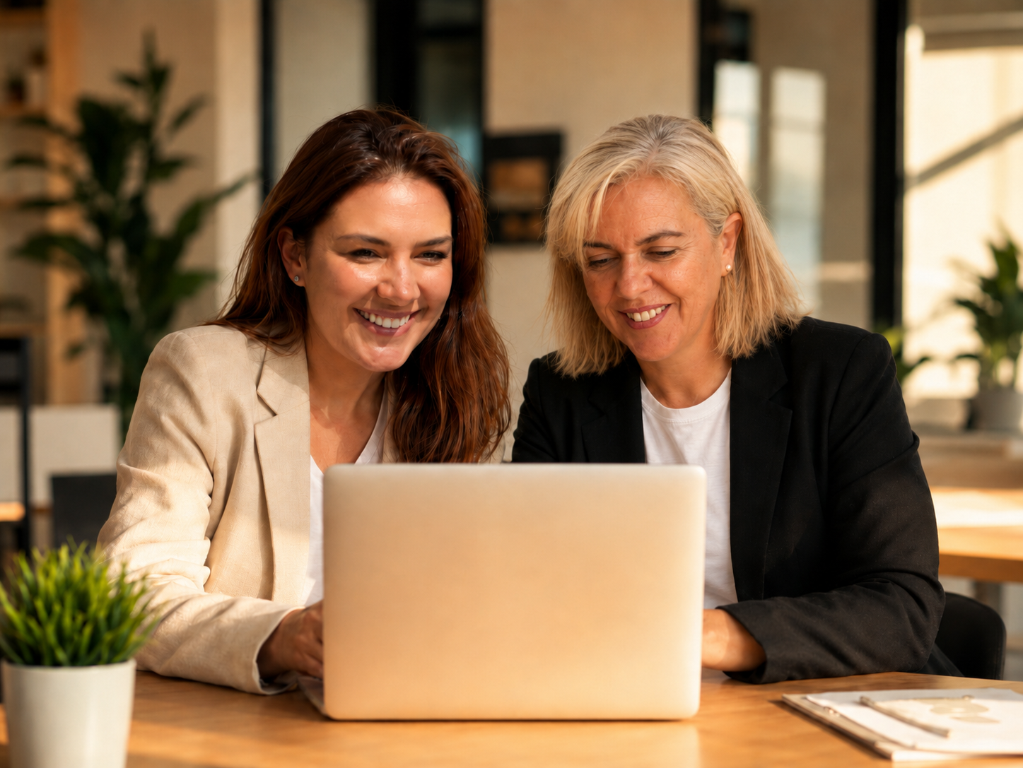 Las dos socias de KORAI trabajando juntas en un portátil